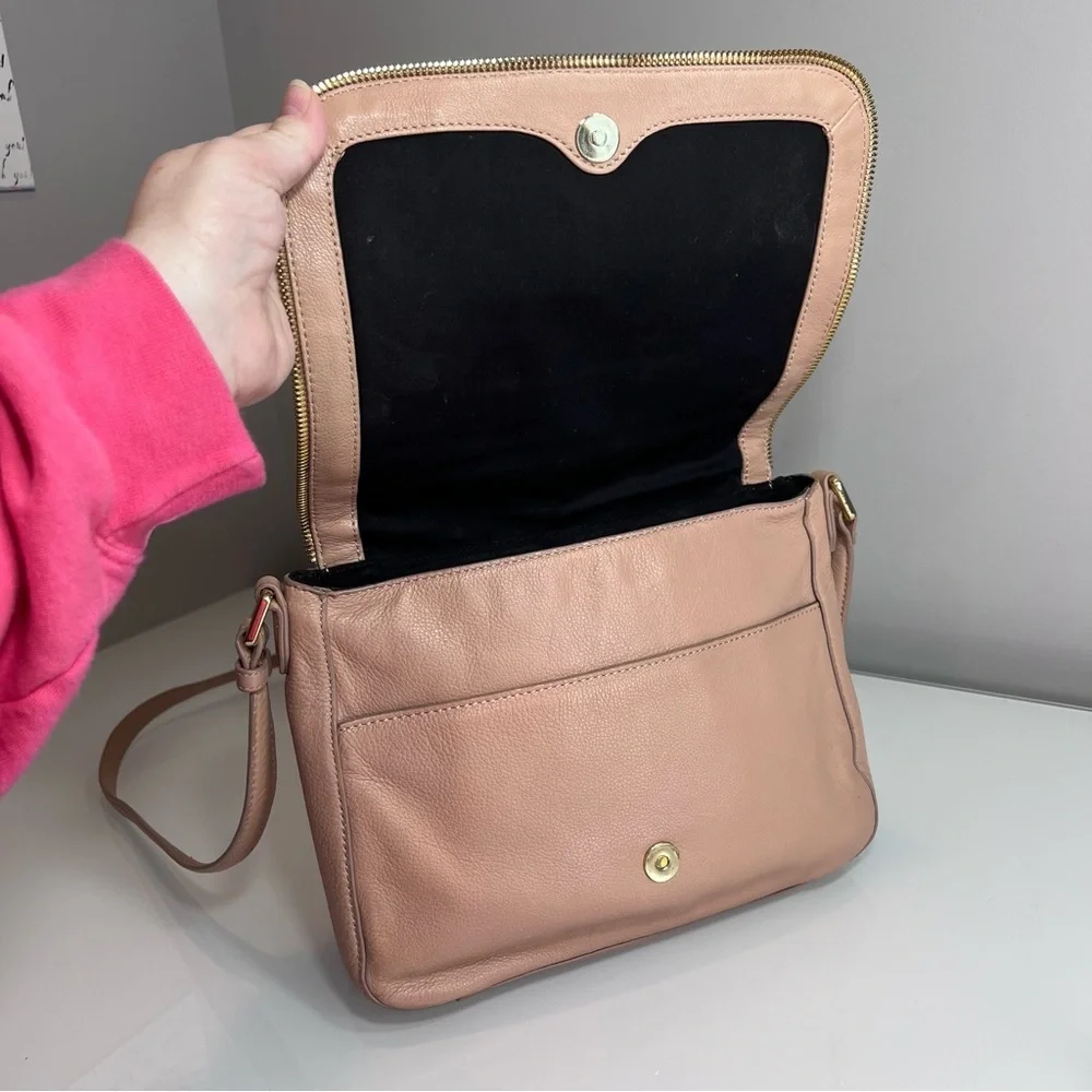 Margot tan beige neutral flap close genuine leather crossbody bag purse